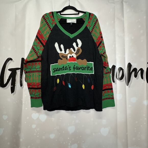Derek Heart Ugly Christmas Sweater Santa's Favorite‎ Plus Size 3XL Reindeer - Picture 1 of 6